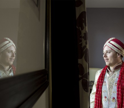 sikh groom reflection - before - after image