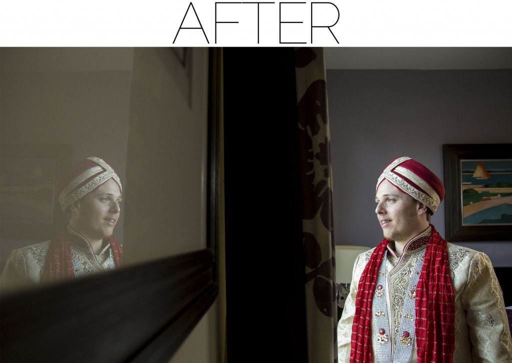 groom reflection - before - after image